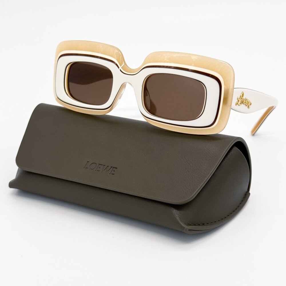 NEW LW40139U 25E, LOEWE SUNGLASSES SQUARE WHITE CREAM EYEWEAR LOEWE